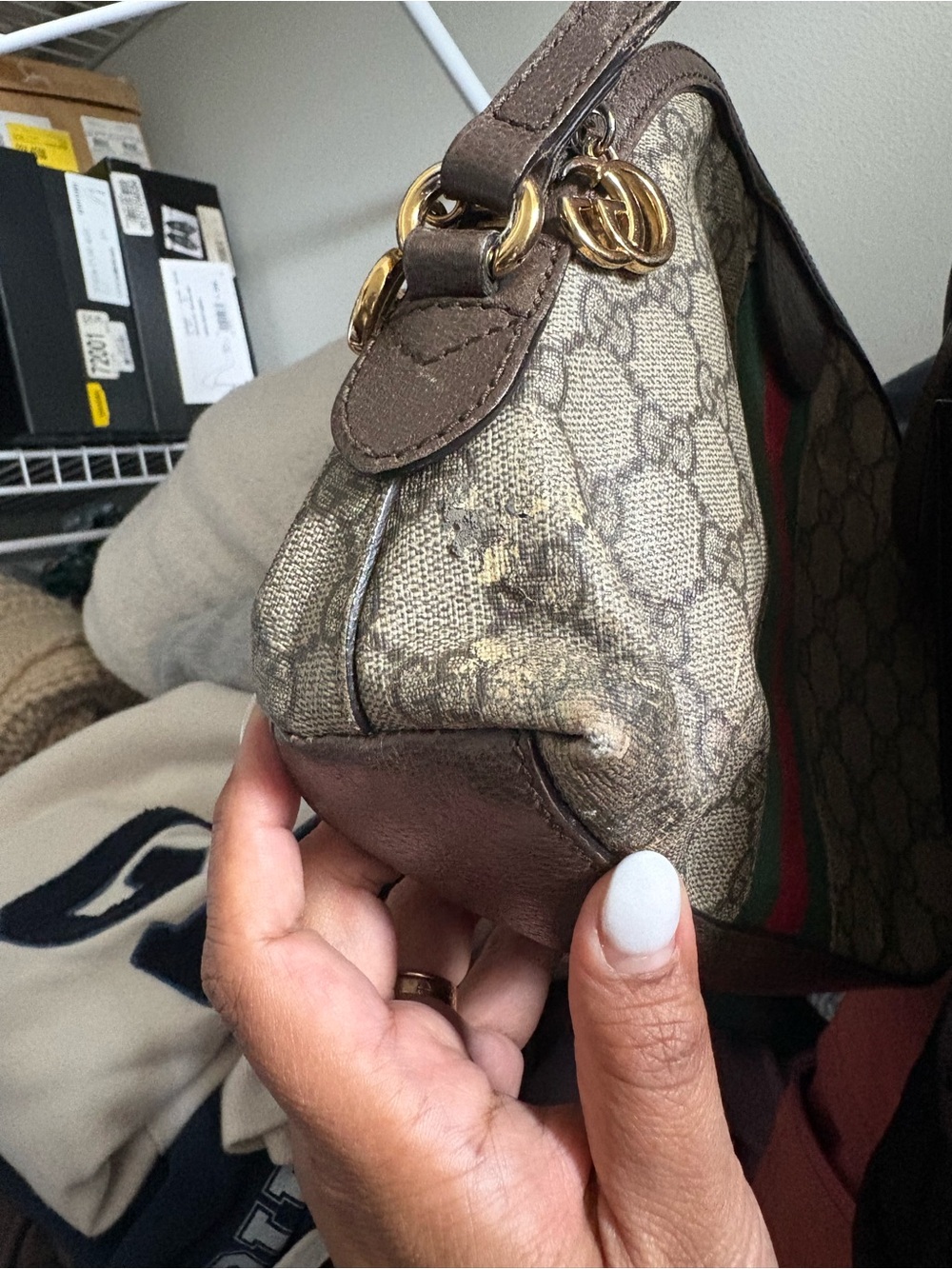 Gucci Ophedia Dome Beige and Brown Crossbody Bag with Red and Green Stripe - Picture 10 of 11